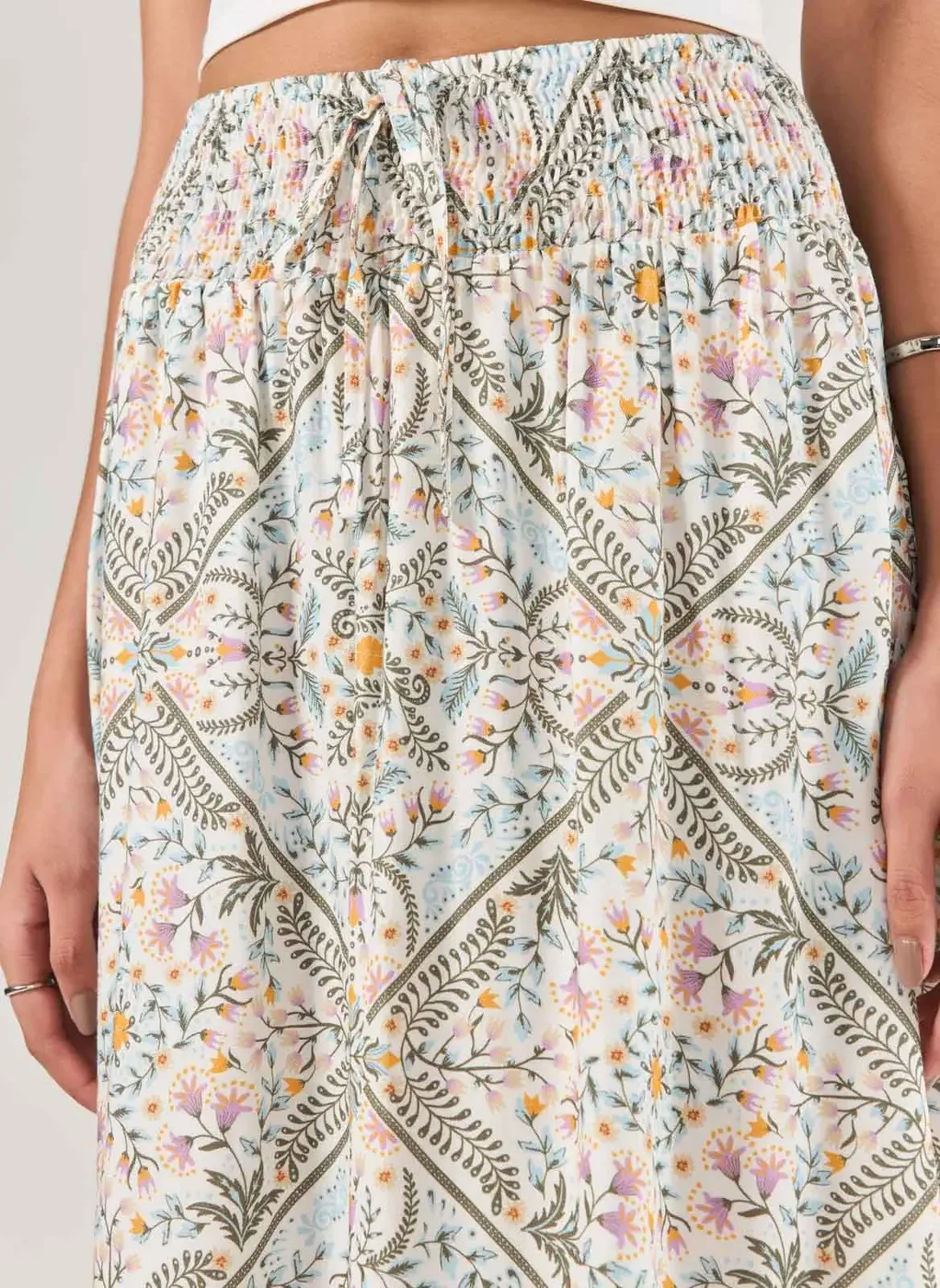 Saia Midi Off-White Estampa Mística