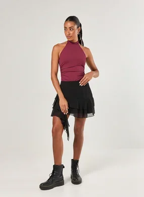 Saia Preta Chiffon Ponta Assimétrica