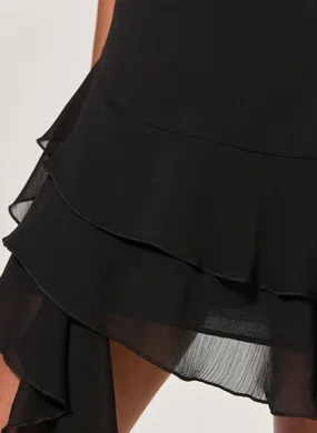 Saia Preta Chiffon Ponta Assimétrica