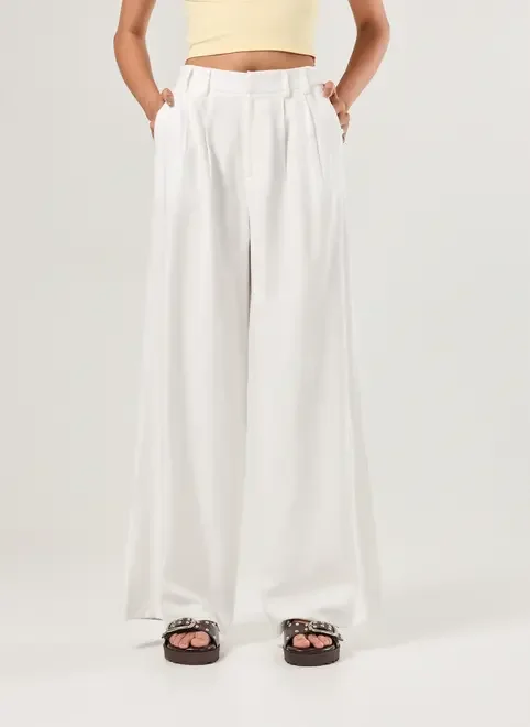 Calça Alfaiataria Pregas Wide Leg