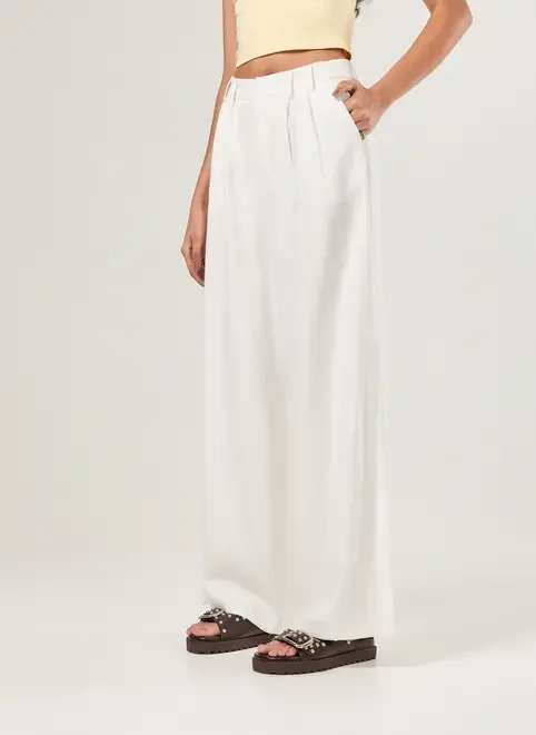 Calça Alfaiataria Pregas Wide Leg