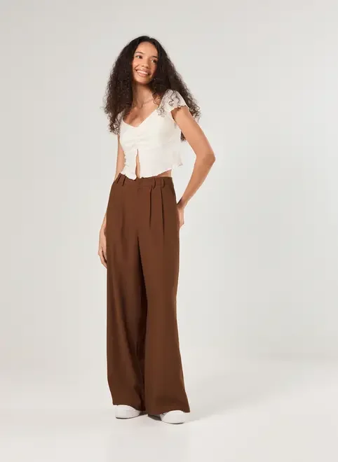 Calça Alfaiataria Pregas Wide Leg