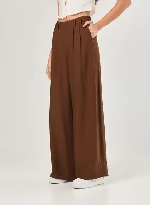 Calça Alfaiataria Pregas Wide Leg
