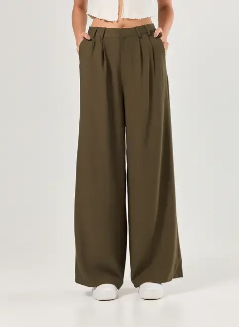 Calça Alfaiataria Pregas Wide Leg