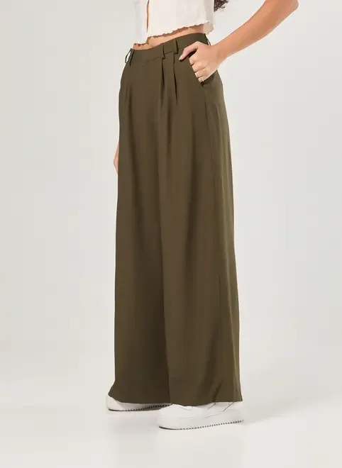 Calça Alfaiataria Pregas Wide Leg