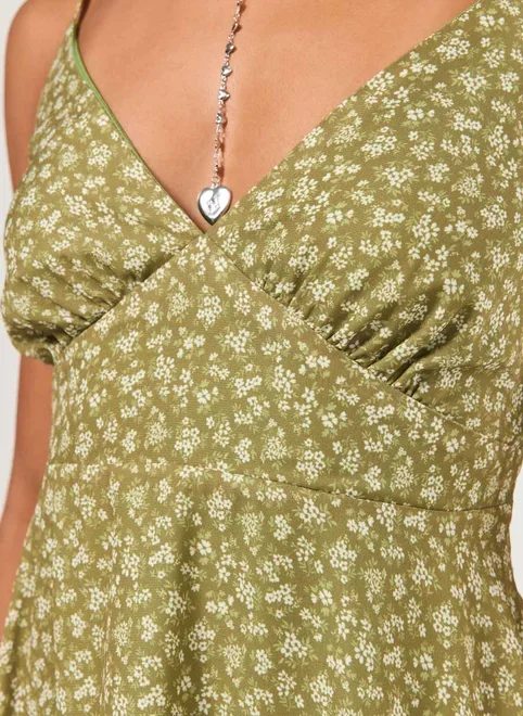 Vestido Curto Chiffon Verde Florido