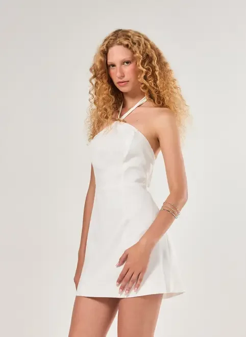 Vestido Curto Linho Off-White Aviamento