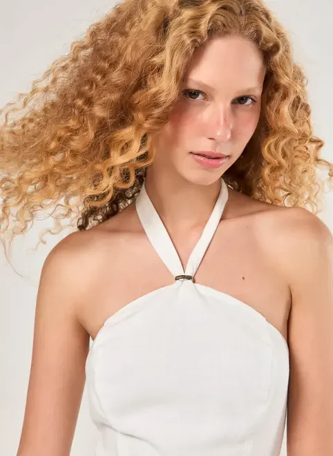 Vestido Curto Linho Off-White Aviamento