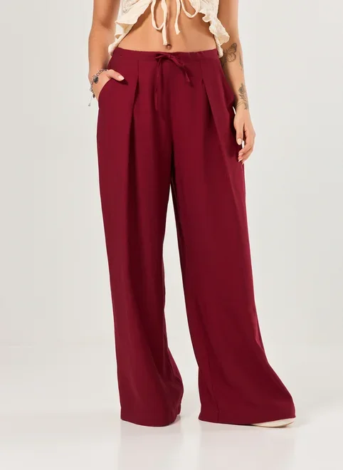 Calça Vinho Amarração E Pregas