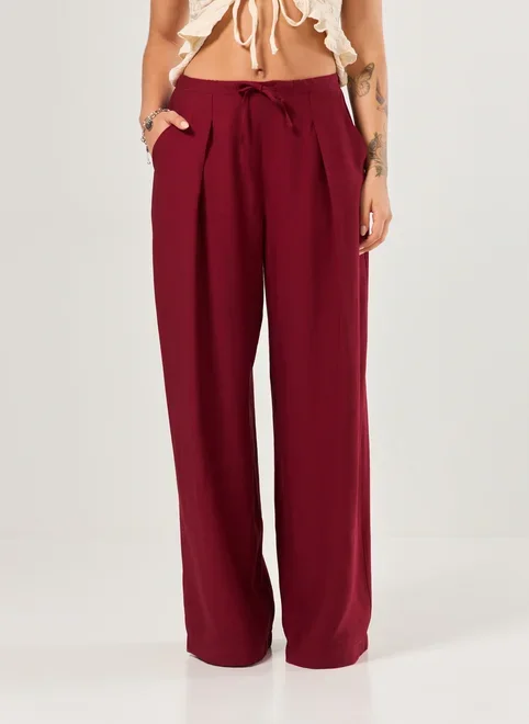 Calça Vinho Amarração E Pregas