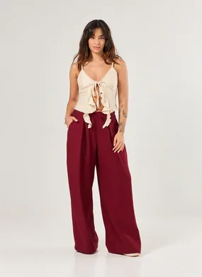 Calça Vinho Amarração E Pregas