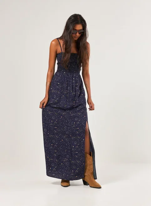 Vestido Longo Marinho Lastex