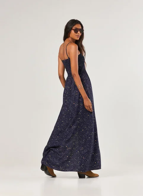 Vestido Longo Marinho Lastex