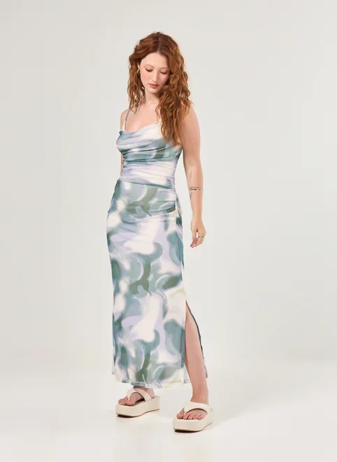 Vestido Midi Alongado Tule Manchado