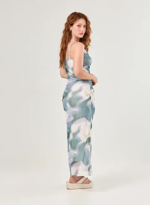 Vestido Midi Alongado Tule Manchado