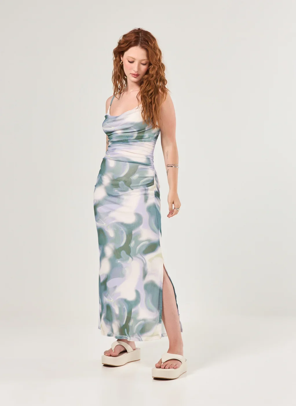 Vestido Midi Alongado Tule Manchado