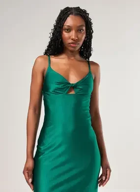 Vestido Midi Poliamida Verde Cintilante Recorte