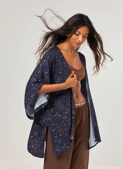 Kimono Marinho Estampa Mística