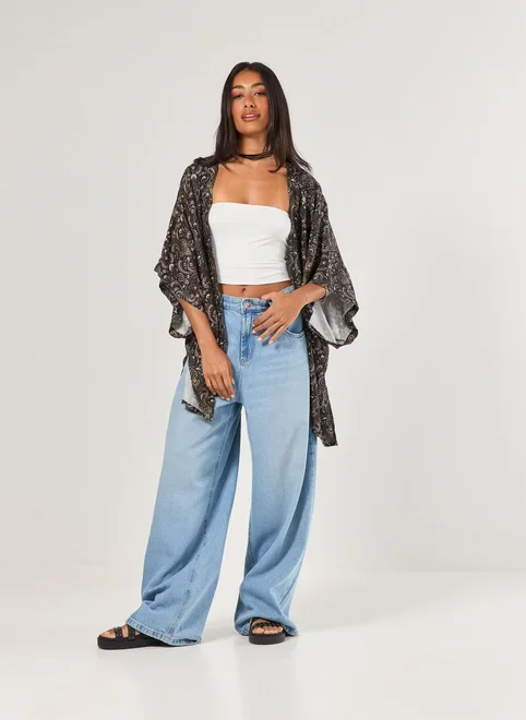 Kimono Preto Estampa Paisley