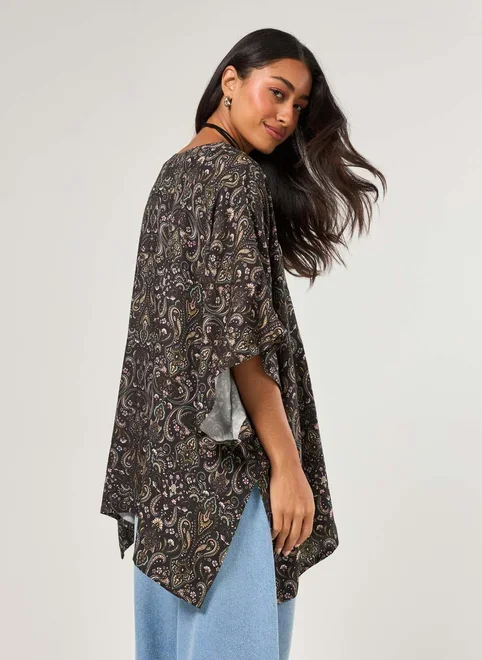 Kimono Preto Estampa Paisley