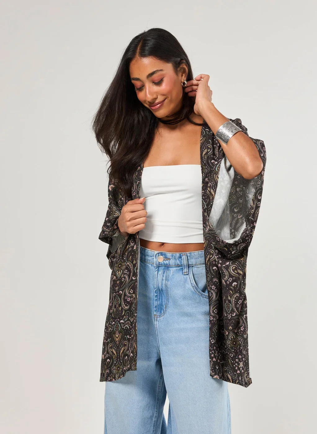 Kimono Preto Estampa Paisley