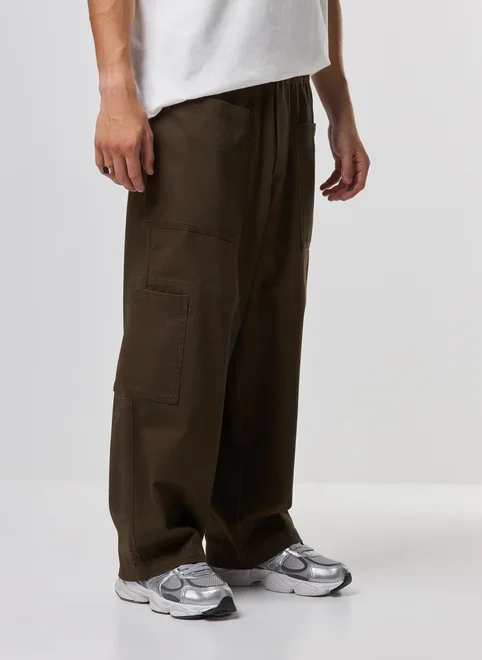 Calça Sarja Oversized Cargo Elástico
