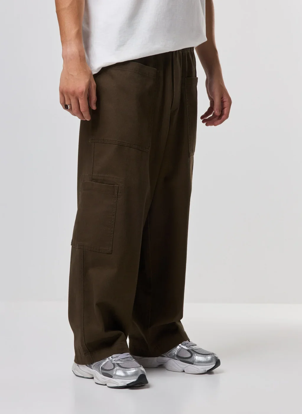 Calça Sarja Oversized Cargo Elástico