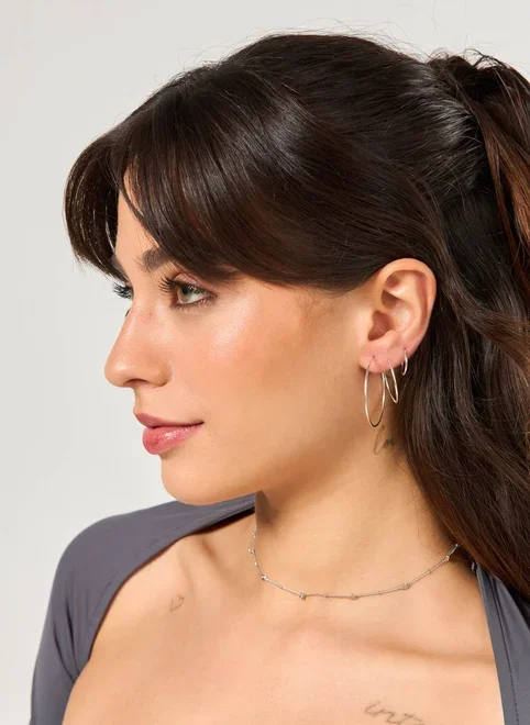 Conjunto 4 Argolas Prateadas Finas