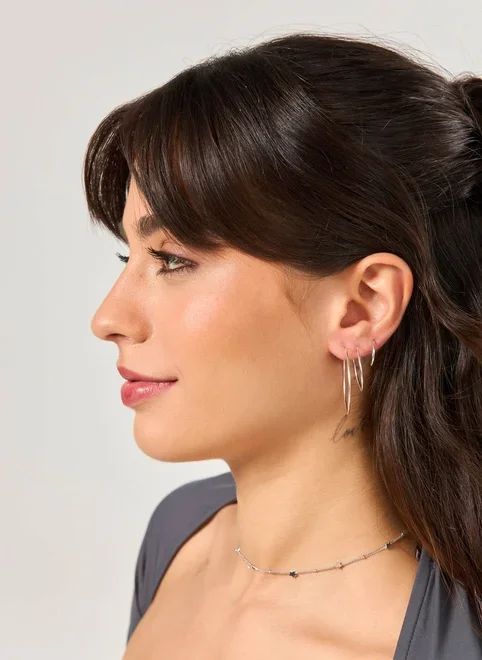 Conjunto 4 Argolas Prateadas Finas