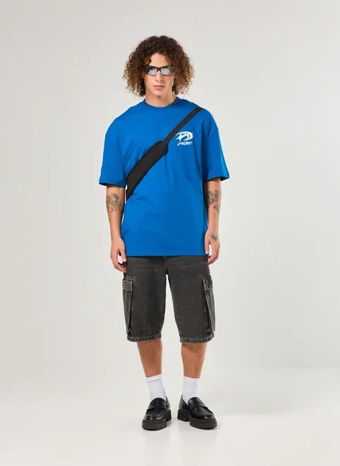 Camiseta Oversized Azul Malhão Relevo