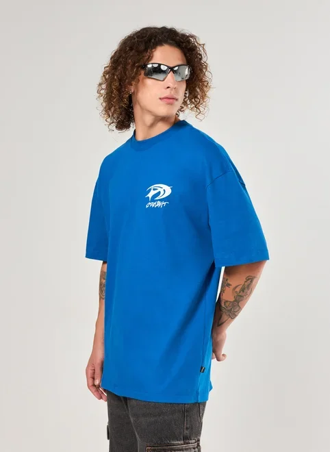 Camiseta Oversized Azul Malhão Relevo