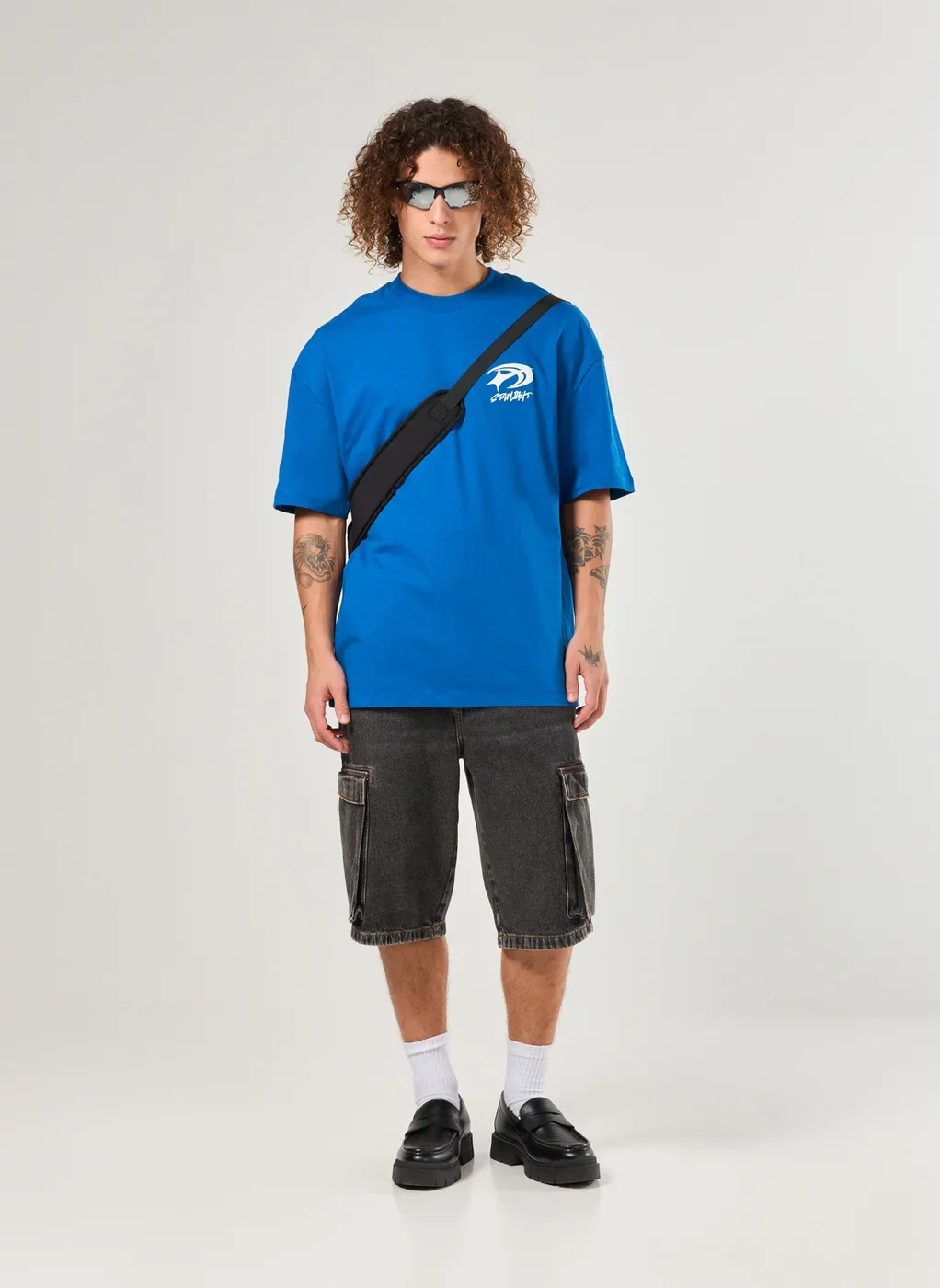 Camiseta Oversized Azul Malhão Relevo