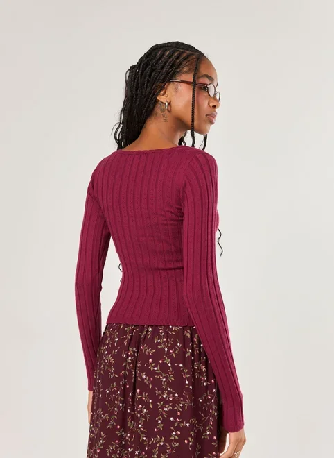 Blusa Manga Longa Retilínea Decote V