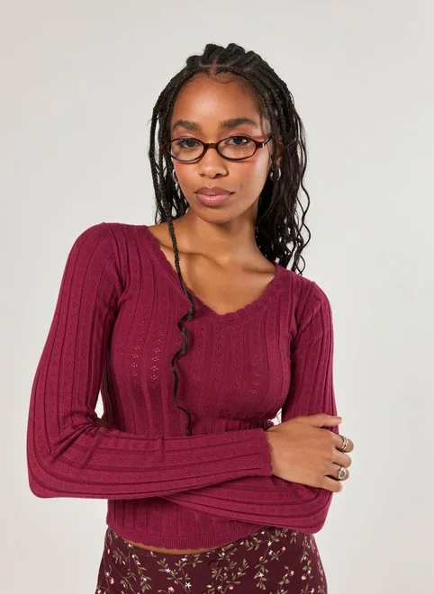 Blusa Manga Longa Retilínea Decote V