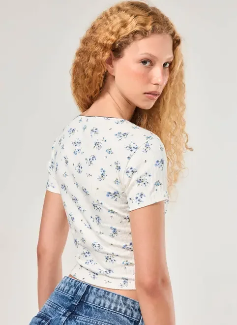 Blusa Canelada Estampa Florida