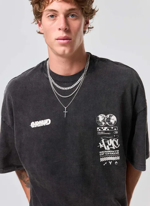 Camiseta Oversized Cropped Malhão Marmorizada