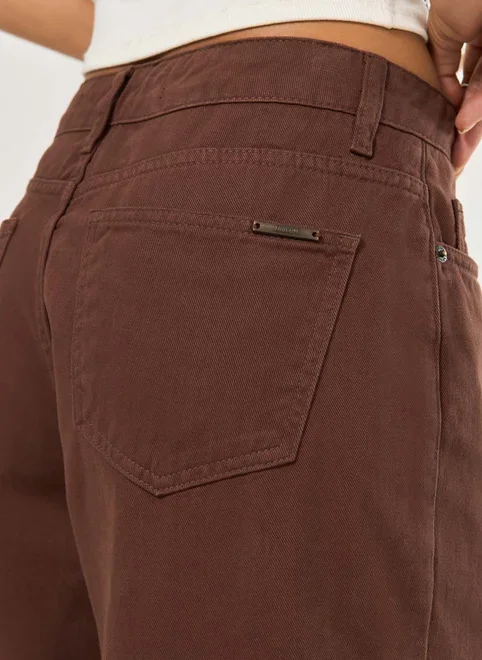 Calça Wide Leg Cintura Média Cargo