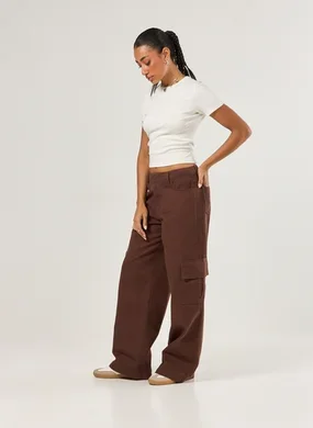 Calça Wide Leg Cintura Média Cargo