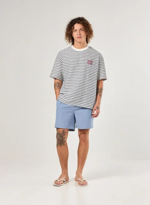 Camiseta Box Listrada Texturizada Bordado