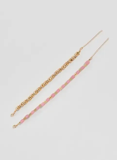 Conjunto 2 Pulseiras Dourado E Rosa