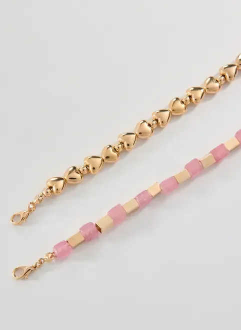 Conjunto 2 Pulseiras Dourado E Rosa