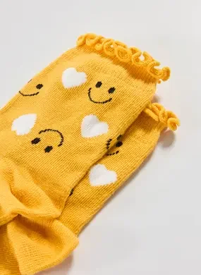 Meia Amarela Babadinho Coração Smile