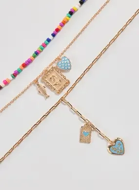 Conjunto 3 Colares Dourados Miçangas