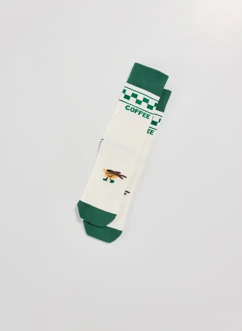 Meia Off-White E Verde Coffee