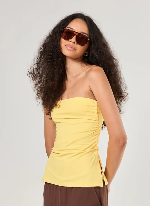 Blusa Sem Alças Poliamida Franzido