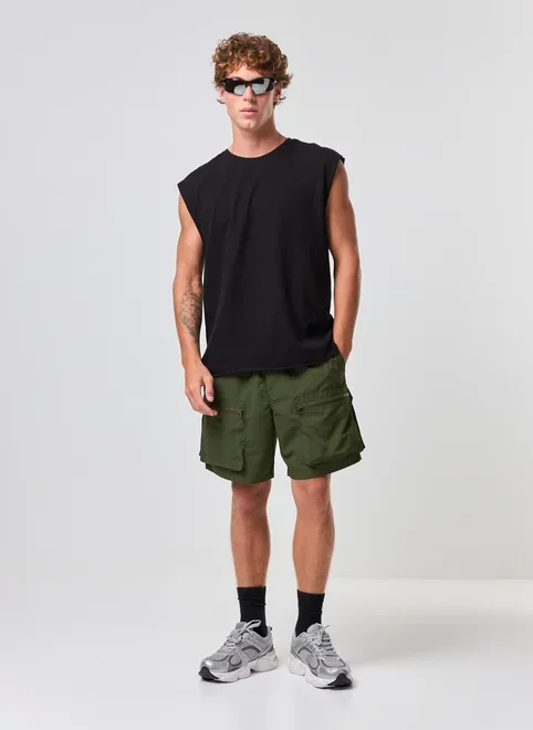 Bermuda Cargo Bolsos Frontais Com Zíper