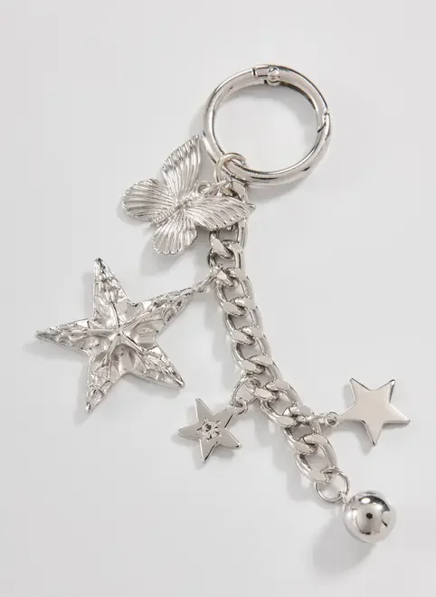 Chaveiro Prateado Estrela E Borboleta