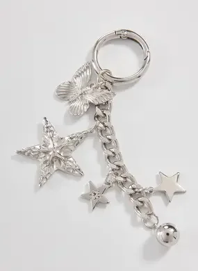 Chaveiro Prateado Estrela E Borboleta