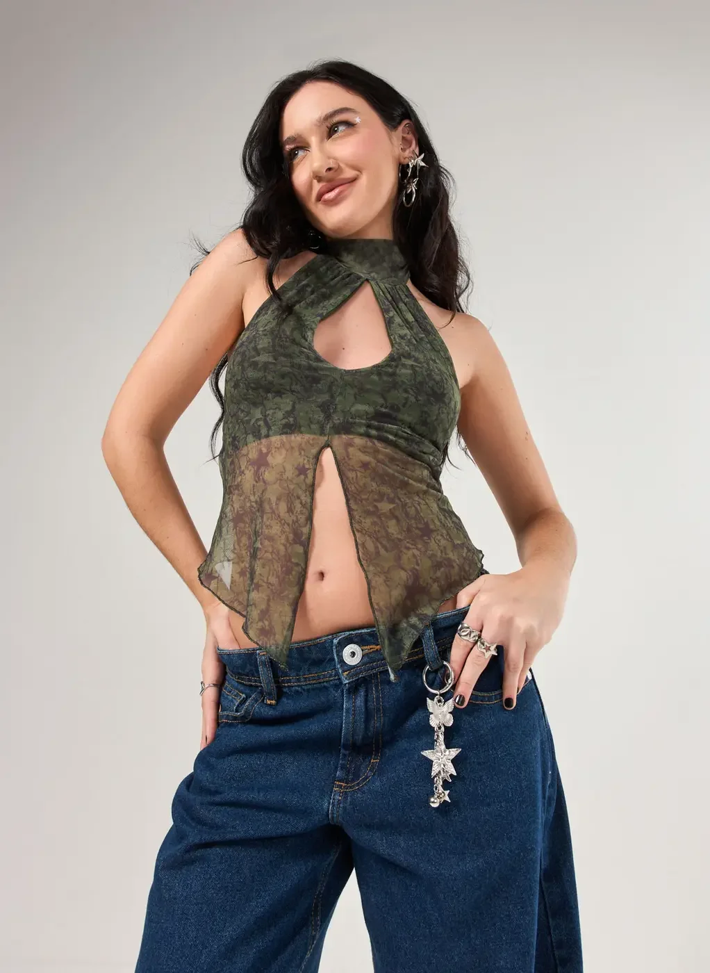 Chaveiro Prateado Estrela E Borboleta