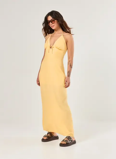 Vestido Midi Amarelo Manteiga